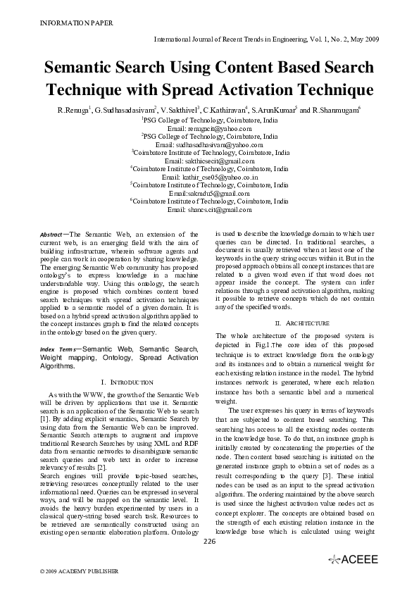 (PDF) Semantic Search Using Content Based Search Technique with Spread ...