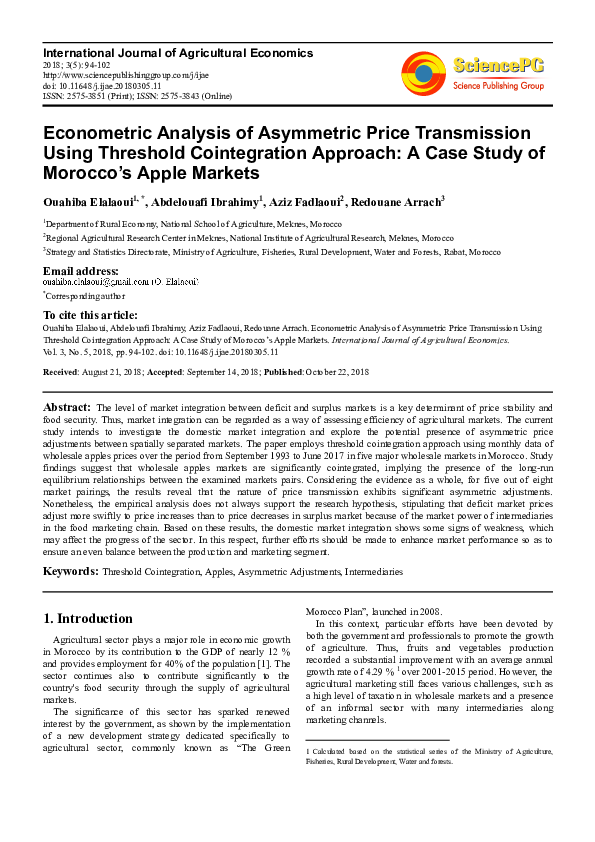 (PDF) Econometric Analysis of Asymmetric Price Transmission Using ...
