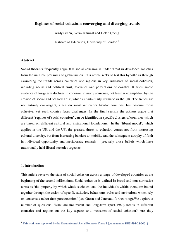 (PDF) Regimes of social cohesion : converging and diverging trends