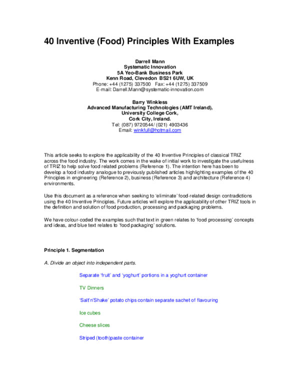(PDF) 40 Inventive (Food) Principles With Examples