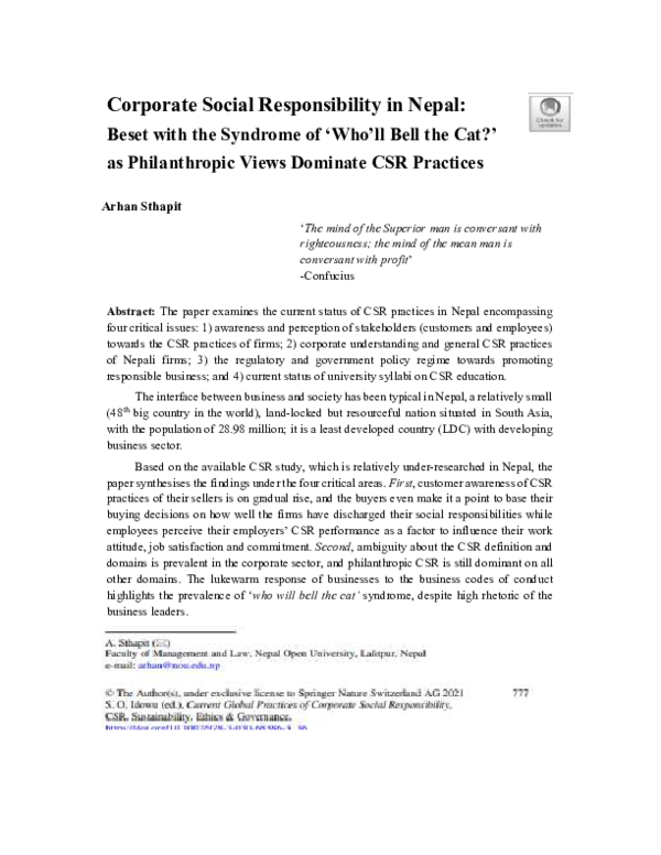 (PDF) Corporate Social Responsibility in Nepal