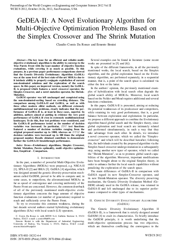 (PDF) GeDEA-II : A Novel Evolutionary Algorithm for Multi-Objective ...