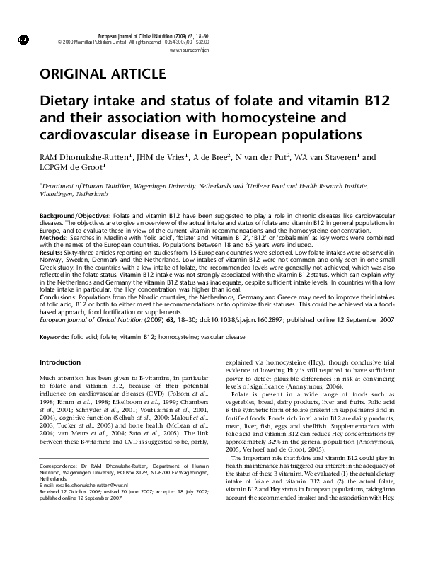 (PDF) Dietary intake and status of folate and vitamin B12 and their ...