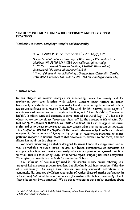 (PDF) Methods for Monitoring Biodiversity and Ecosystem Function