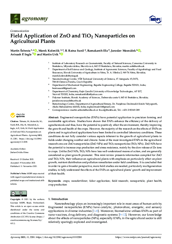 (PDF) Field Application of ZnO and TiO2 Nanoparticles on Agricultural ...