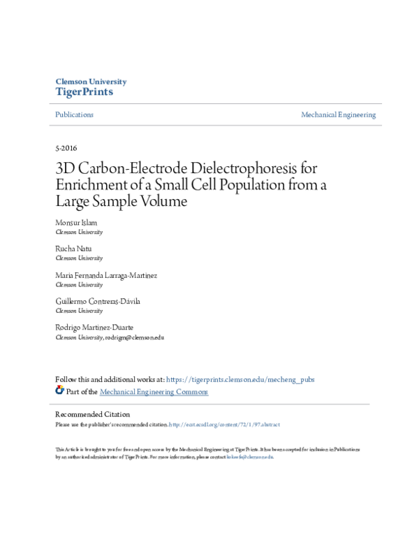 (PDF) 3D Carbon-Electrode Dielectrophoresis for Enrichment of a Small ...
