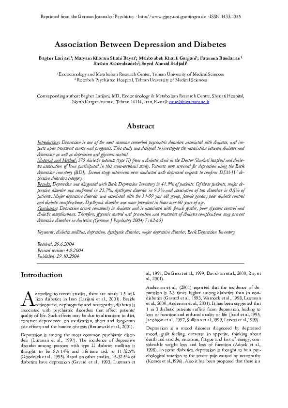 (PDF) Association between depression and diabetes