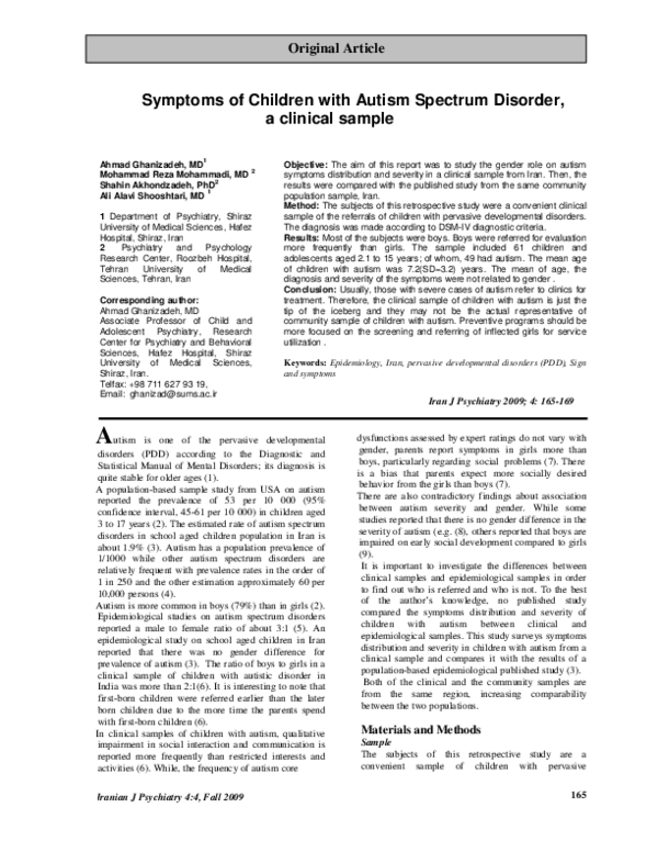 (PDF) Symptoms of children with autism spectrum disorder, a clinical sample