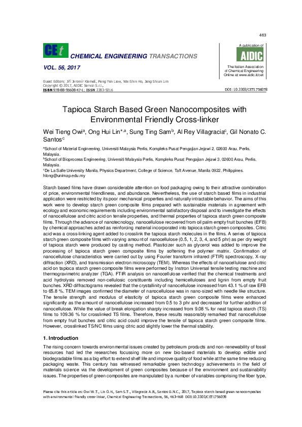 (PDF) Tapioca Starch Based Green Nanocomposites with Environmental ...