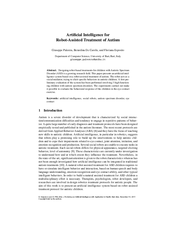 (PDF) Artificial Intelligence for Robot-Assisted Treatment of Autism