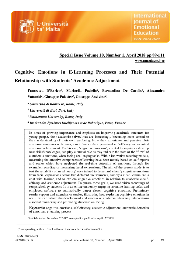 (PDF) Cognitive Emotions in E-Learning Processes and Their Potential ...