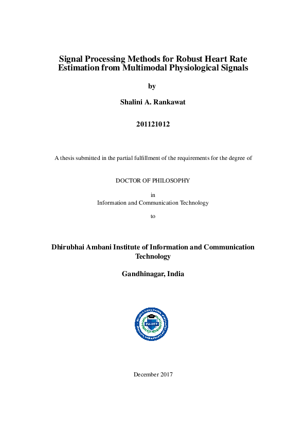 (PDF) Signal processing methods for robust heart rate estimation from ...