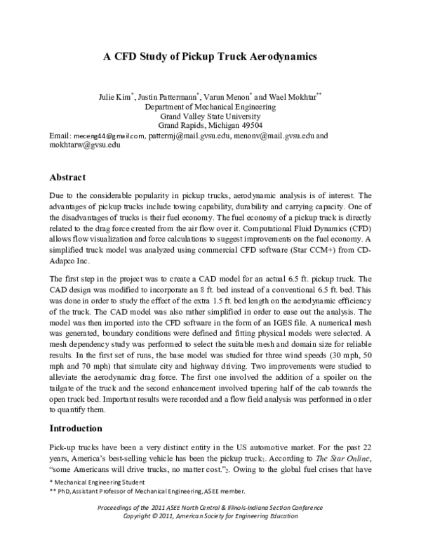 (PDF) A CFD Study of Pickup Truck Aerodynamics