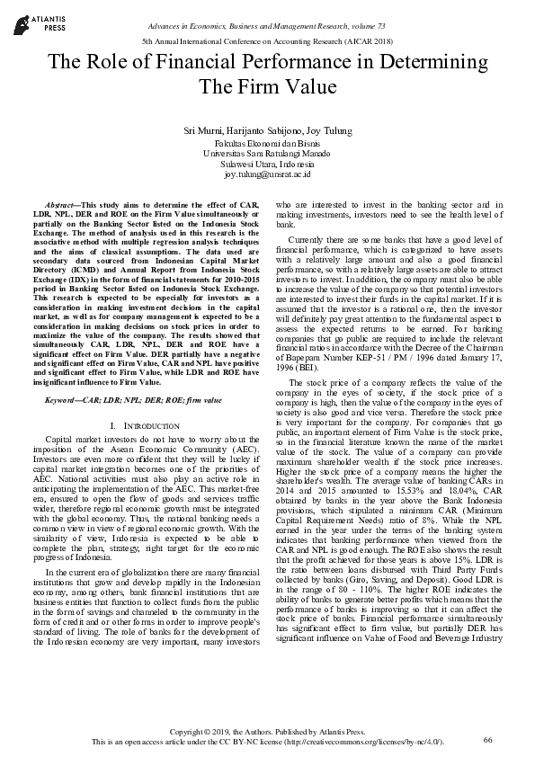 (PDF) The Role of Financial Performance in Determining The Firm Value