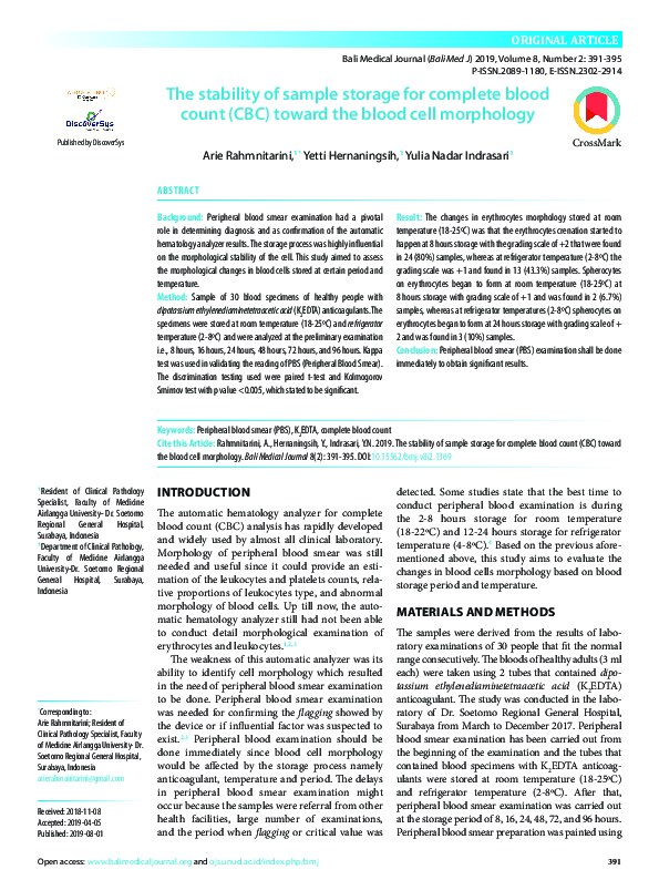 (PDF) The stability of sample storage for complete blood count (CBC ...