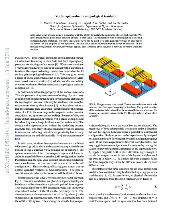(PDF) Vortex spin valve on a topological insulator