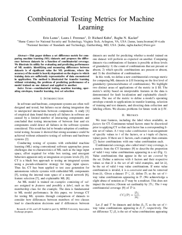 (PDF) Combinatorial Testing Metrics for Machine Learning