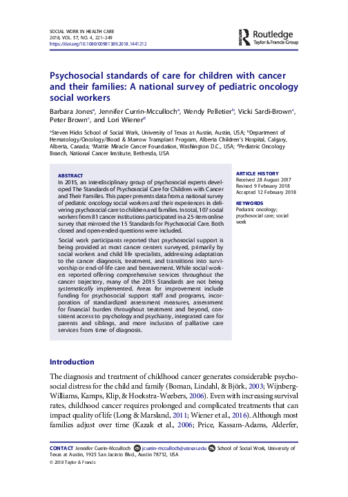 (PDF) Psychosocial standards of care for children with cancer and their ...