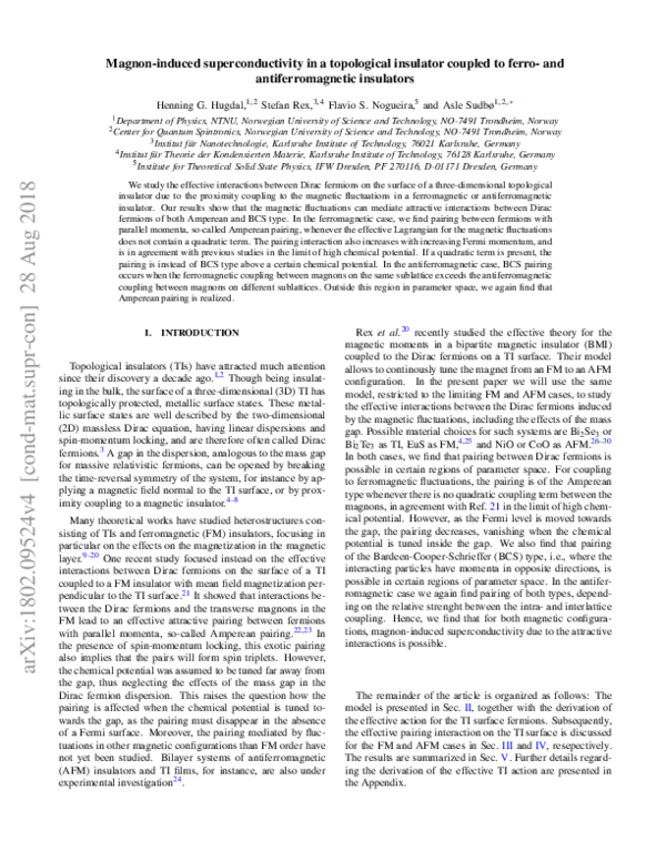 (PDF) Magnon-induced superconductivity in a topological insulator ...