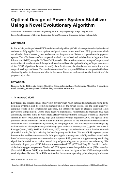 (PDF) Optimal Design of Power System Stabilizer Using a Novel ...