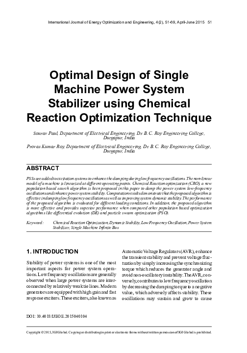 (PDF) Optimal Design of Single Machine Power System Stabilizer using ...
