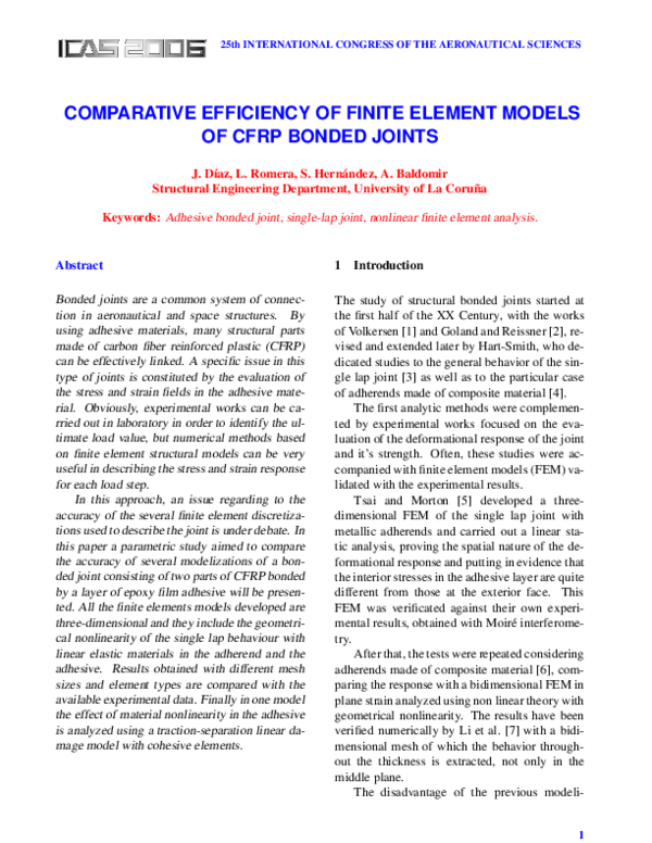 (PDF) Comparative Efficiency of Finite Element Models of CFRP Bonded Joints