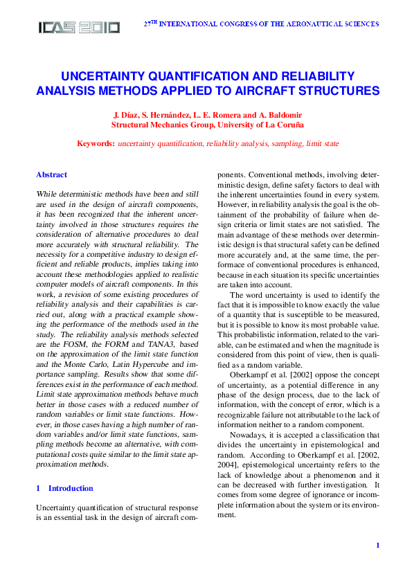 (PDF) Uncertainty Quantification and Reliability Analysis Methods ...