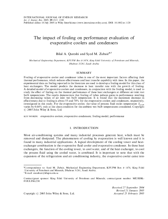 (PDF) The impact of fouling on performance evaluation of evaporative ...