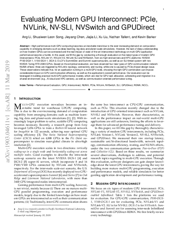 (PDF) Evaluating Modern GPU Interconnect: PCIe, NVLink, NV-SLI ...