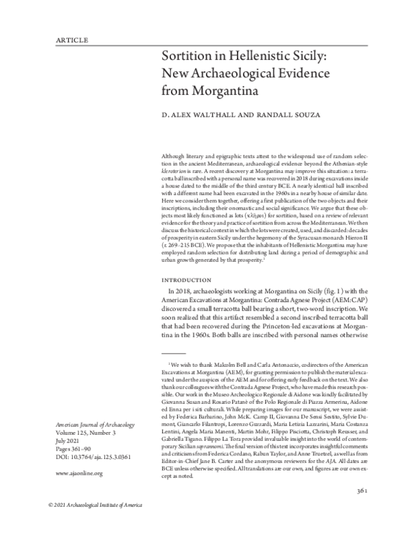 (PDF) Sortition in Hellenistic Sicily: New Archaeological Evidence from ...