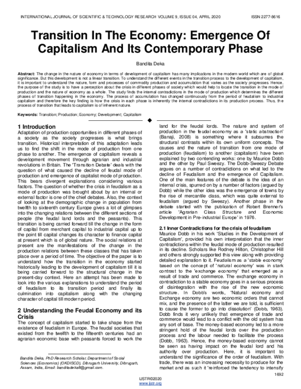 (PDF) Transition In The Economy: Emergence Of Capitalism And Its ...