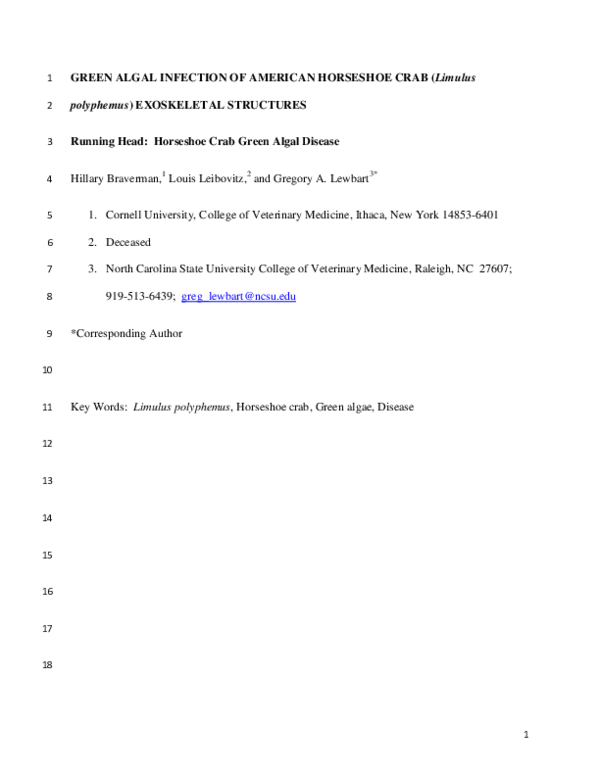 (PDF) Green algal infection of American horseshoe crab (Limulus