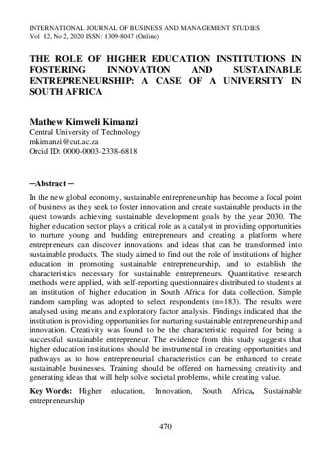 (PDF) The Role of Higher Education Institutions in Fostering Innovation ...