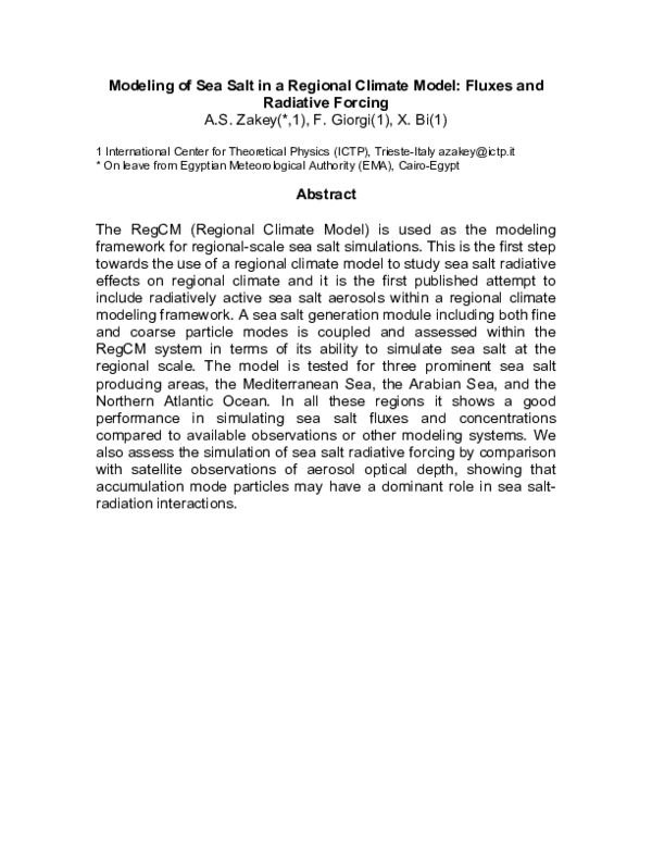 (PDF) Modeling of sea salt in a regional climate model: Fluxes and ...