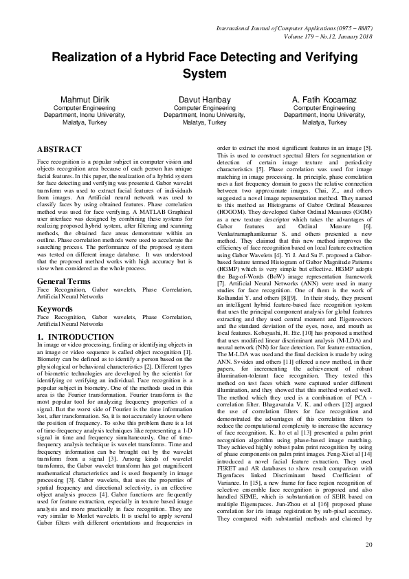 (PDF) Realization of a Hybrid Face Detecting and Verifying System
