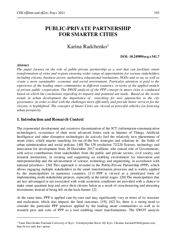 (PDF) PUBLIC-PRIVATE PARTNERSHIP FOR SMARTER CITIES
