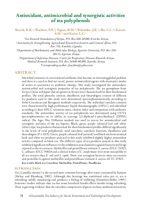(PDF) Antioxidant, antimicrobial and synergistic activities of tea ...