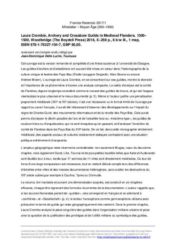 (PDF) Laura Crombie. Archery and Crossbow Guilds in Medieval Flanders