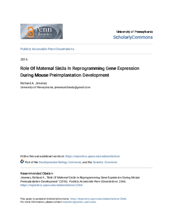 (PDF) Role of maternal SIN3A in reprogramming gene expression during ...