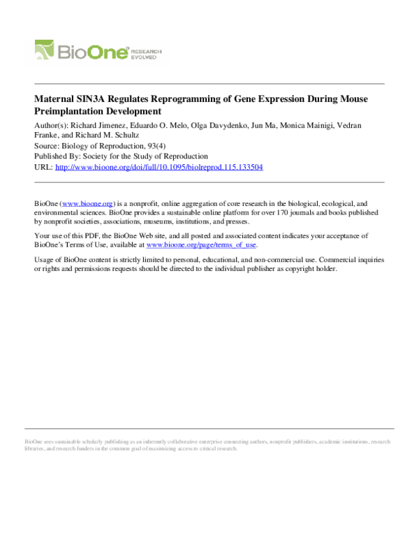 (PDF) Maternal SIN3A Regulates Reprogramming of Gene Expression During ...