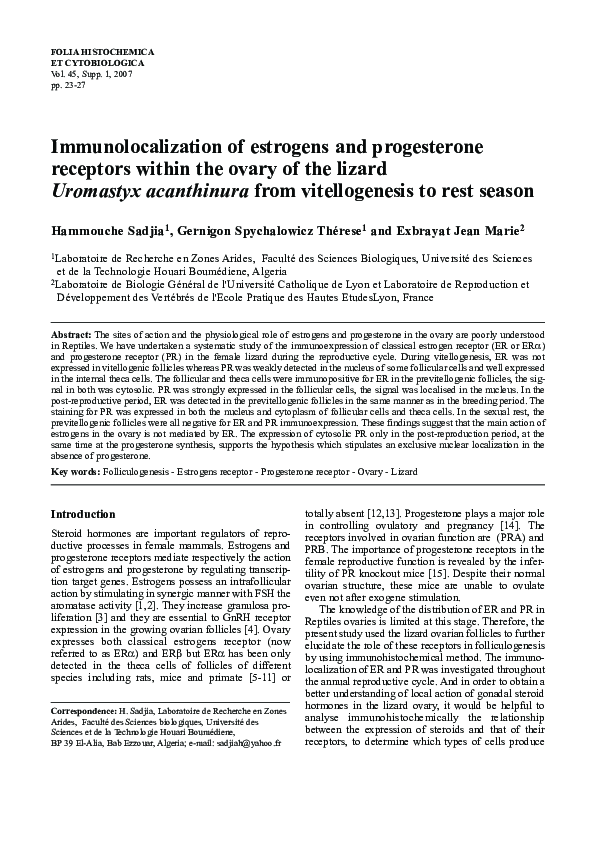 (PDF) Immunolocalization of estrogens and progesterone receptors within ...