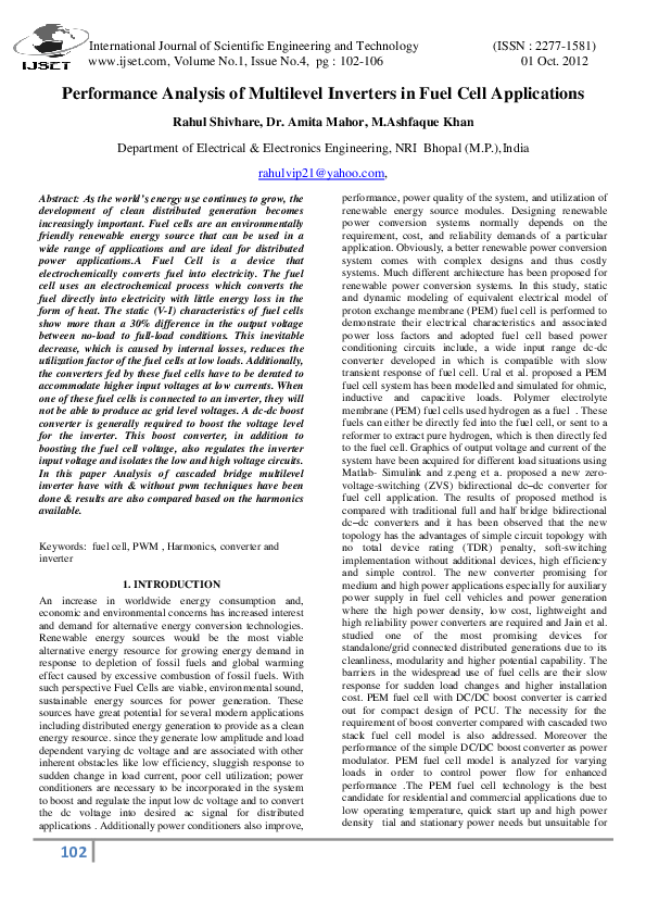 (PDF) Performance Analysis of Multilevel Inverters in Fuel Cell ...