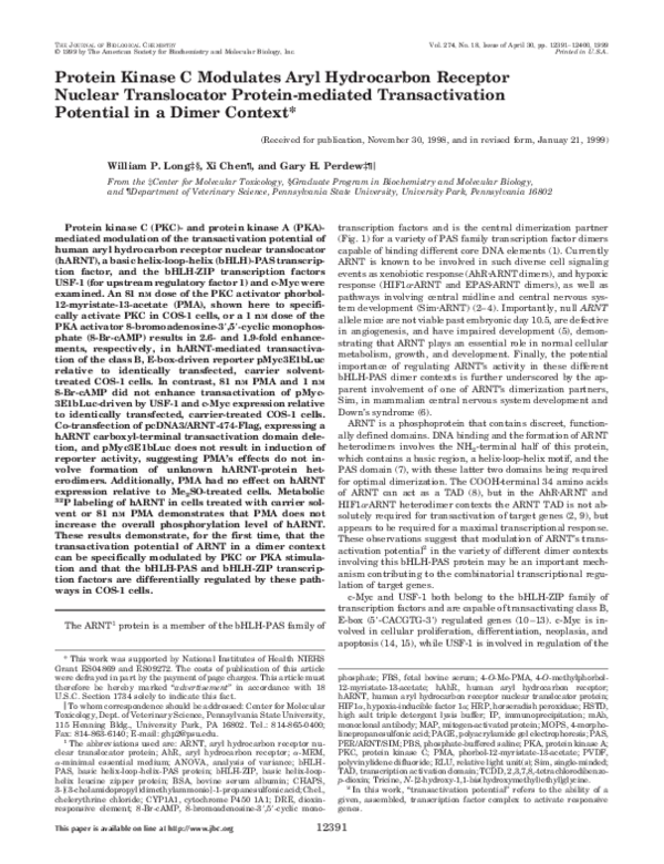 (PDF) Protein Kinase C Modulates Aryl Hydrocarbon Receptor Nuclear ...