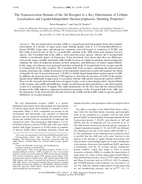 (PDF) The transactivation domain of the Ah receptor is a key ...