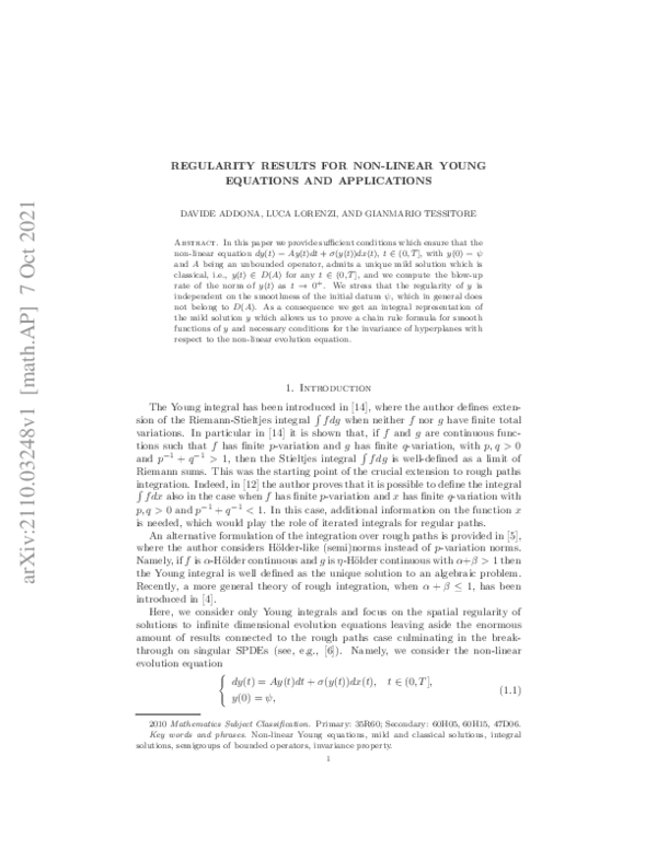 (PDF) Regularity results for non-linear Young equations and applications