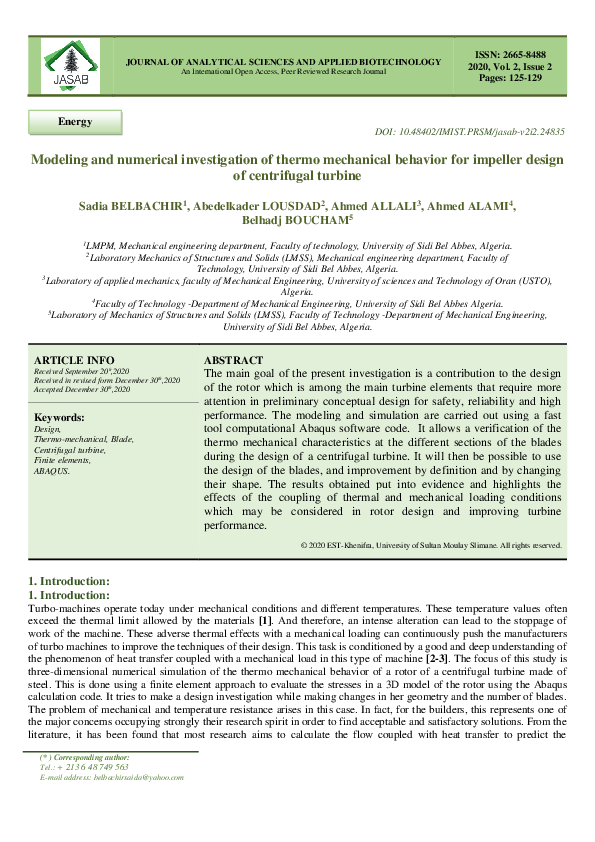 (PDF) Modeling and numerical investigation of thermo mechanical ...