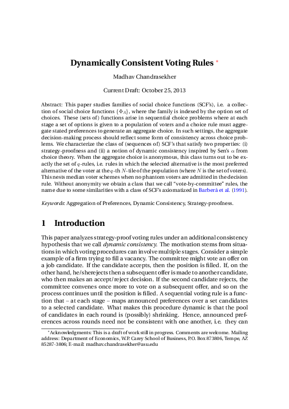 (PDF) Dynamically consistent voting rules