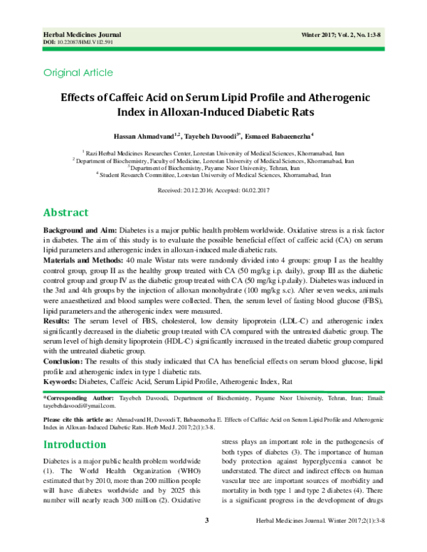 (PDF) Effects of Caffeic Acid on Serum Lipid Profile and Atherogenic ...