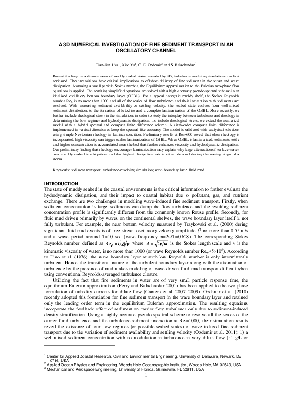 (PDF) A 3D numerical investigation of fine sediment transport in an ...