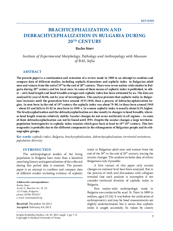 (PDF) Brachycephalization and debrachycephalization in Bulgaria during ...
